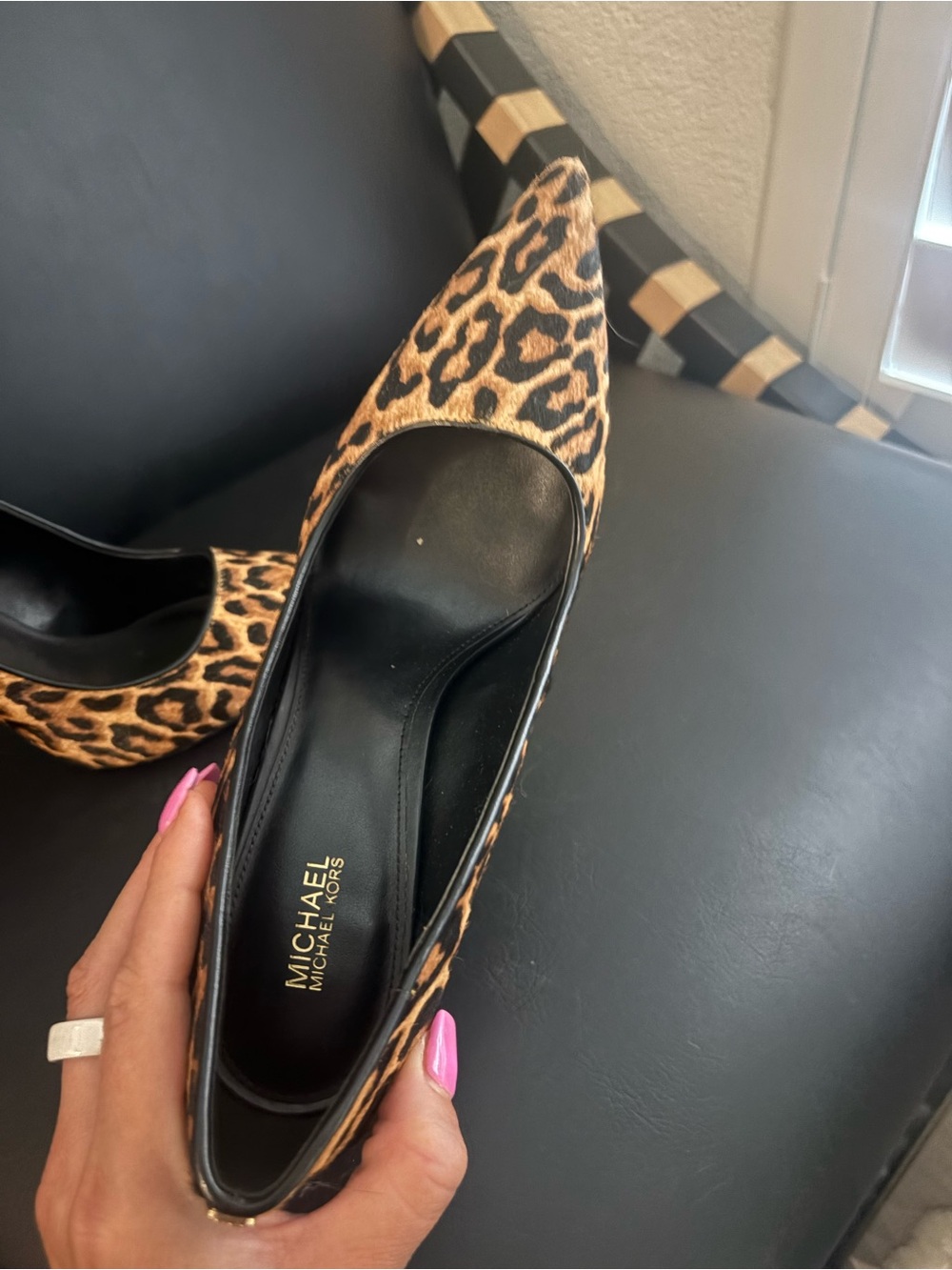 Michael Kors Leopard Print Pointed Toe Pumps - Tan & Black - Picture 3 of 8